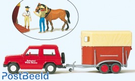 Mitsubishi Pajero 'Riding School' with Trailer, 2 Figures and Horse