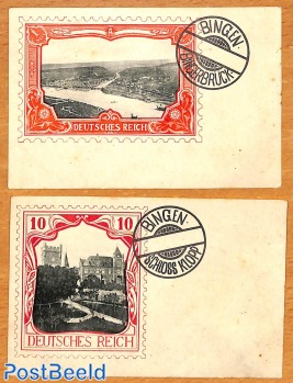 2 postcards Bingen (picture in stamp design)
