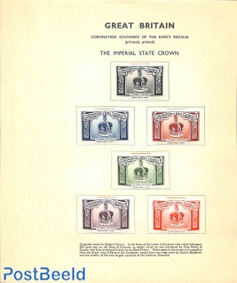 Privately printed coronation souvenirs 6v, The Imperial State Crown