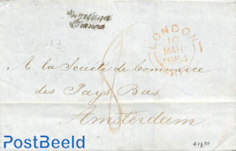 folding cover from London to Amsterdam. Londom 1854 postmark