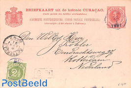 Postcard from CURACAO to Rotterdam, uprated with 2.5c stamp