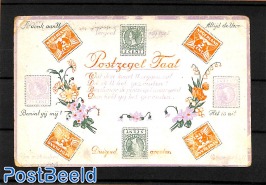 Postcard 'Postzegeltaal', Stamp language, somewhat damaged