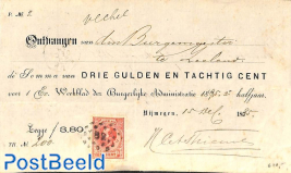 3.80 gulden cheque from Zeeland to Nijmegen. Puntstempel 82