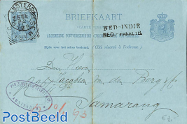 Postcard (folded) to Samarang, postmark: NED-INDIE NED-PAKKETB.