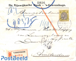 Registered value letter from 's-Gravenhage to Amsterdam, 20c Bontkraag
