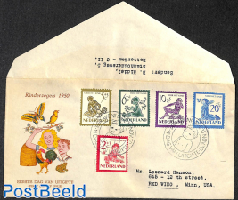 Child welfare 5v, FDC, open flap, typed address