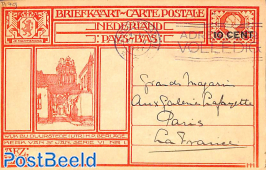 Postcard 10 cent on 12.5c, Wijk bij Duurstede, sent to France