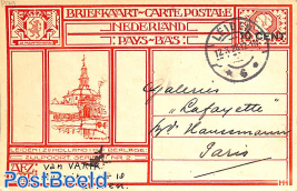 Postcard 10 cent on 12.5c, Leiden, sent to Paris