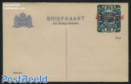 Postcard with paid answer 7.5c on Vijf Cent on 2CENT on 1.5c ultramarin, long dividing line
