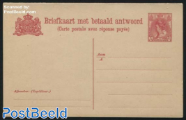 Reply Paid Postcard, 5+5c, Dutch text above french, long dividing line