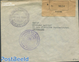 Registered envelope from Paraguay to Belgium