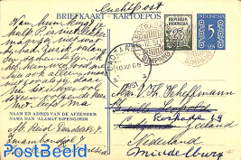 Postcard 5s, uprated with 25s to airmail to Holland