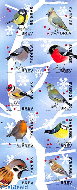 Winter birds 10v s-a in foil sheet