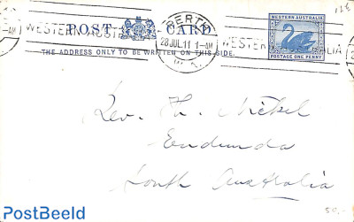 Postcard 1d, from Perth to South Australia