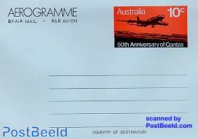 Aerogramme 10c, 50th anniversary of Qantas