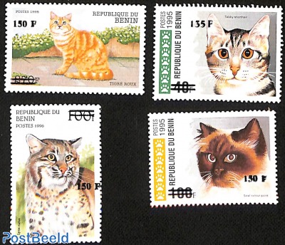 cats, set of 4 stamps, overprint
