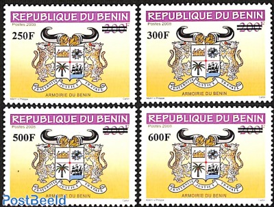 set of 4 stamps, weapon of benin, overprint
