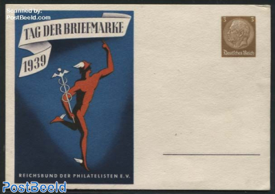 Postcard 3pf, Stamp Day, blue underground