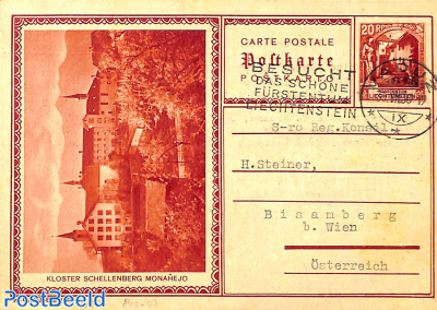 Postcard 20Rp, Kloster Schellenberg, sent to Vienna