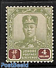 Johore, 4$, WM Script-CA, stamp out of set