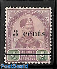 Johore, 3c on 5c, Stamp out of set