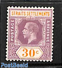 Straits Settlements, 30c, WM multiple CA, stamp out of set