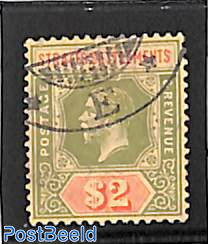 Straits Settlements, 2$, reverse yellow