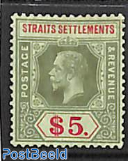 Straits Settlements, 5$, Die I, reverse side green