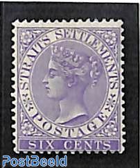 Straits Settlements,6c, WM Crown-CA, stamp out of set