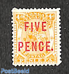 FIVE PENCE on 4d, Stamp out of set