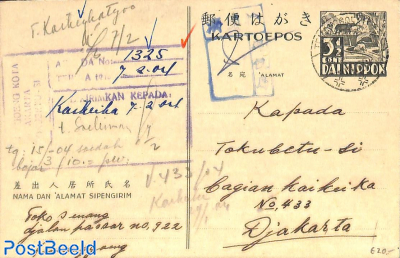 Postcard 3.5c from TEMANGGOENG to Djakarta (Koki year 2604