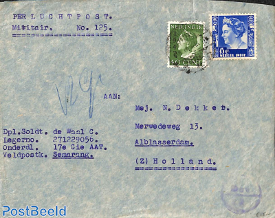Airmail letter to Holland, military sender