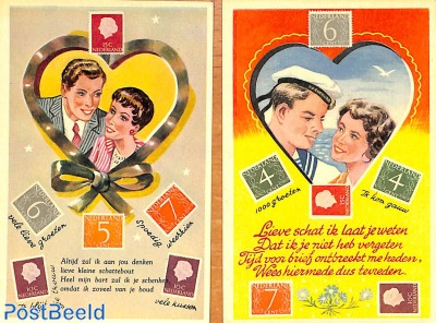2 unused cards 'postzegeltaal', stamp language