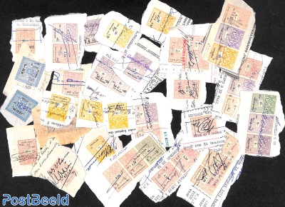 Lot fiscal stamps on paper
