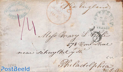 Folding letter from Rotterdam to Philadelphia, USA via England. Seamail.
