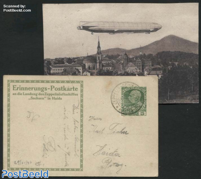 Illustrated postcard Zeppelin ship Sachsen in Haida with special cancellation