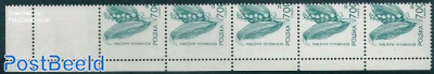 Strip of 5x700Zl, greenblue + 1 tab, moved perforation, mint nh