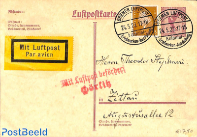 Postcard, uprated sent by Airmail, Luftpost