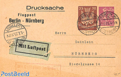 Airmail postcard 20+25m Berlin-Nürnberg