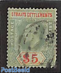 Straits Settlements, 5$, used