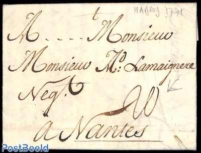 Folded letter from Madrid to Nantes, sent in 1771