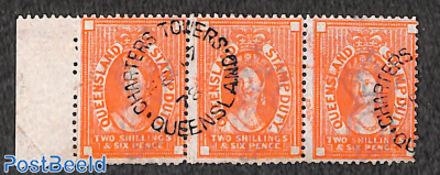 Strip of postal fiscals 1/6sh orangered
