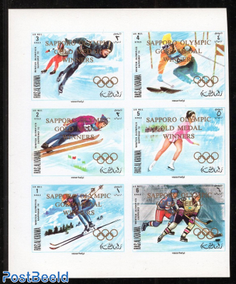 Winter Olympics winners 6v, sheetlet, imperforated