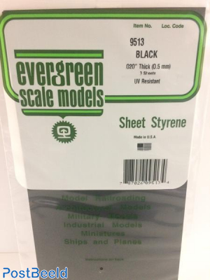 Evergreen Smooth Plate 152x292mm - Black 0.5mm thick - 3 Sheets