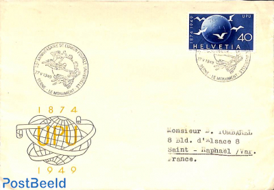 Envelope from Bern to Saint Raphael. UPU 1949